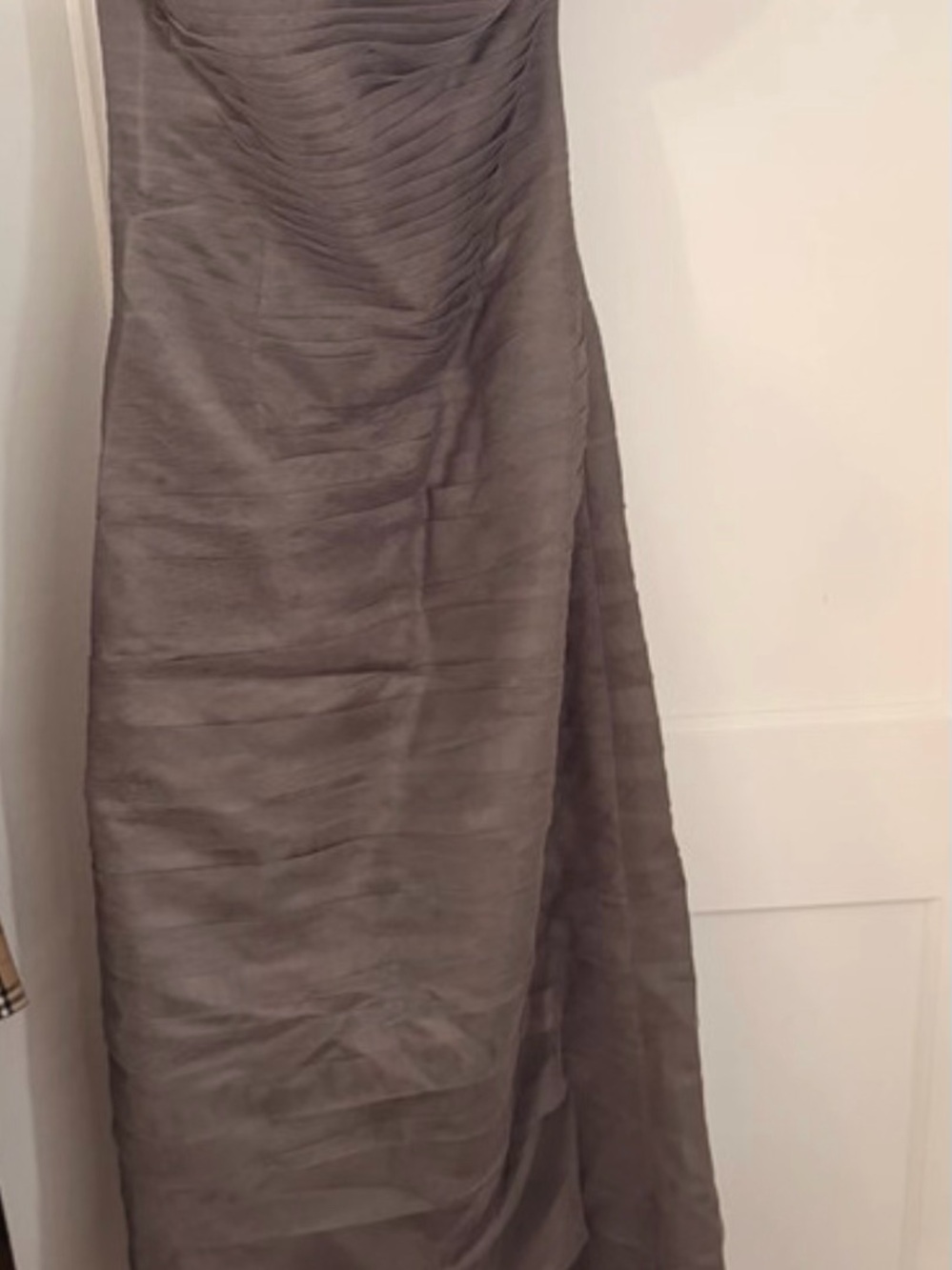 Bill Levkoff Strapless Ruched Maxi Dress in Taupe Gray